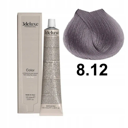 3DeLuxe profesjonalna farba do włosów 8/12 Jasny popielaty opalizujący blond 100ml 