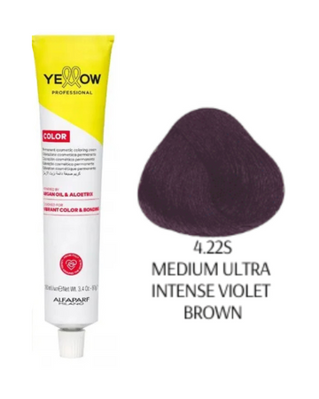 Yellow Farba do włosów 4/22s  średni  super intensywnie fioletowy  brąz  100ml  2025