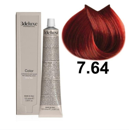3DeLuxe profesjonalna farba do włosów 7/64 Jasny czerwony miedziany blond 100ml 