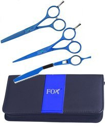 Fox zestaw do strzyżenia nożyczki + degażówki + brzytwa w etui
