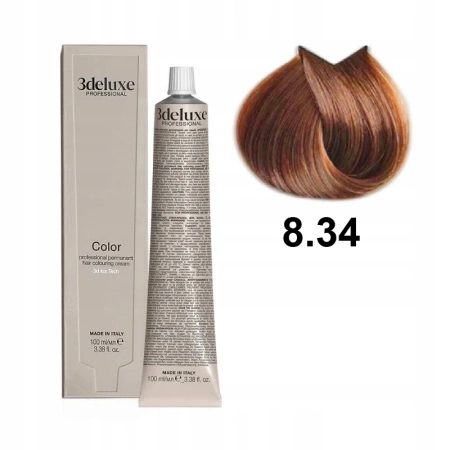 3DeLuxe profesjonalna farba do włosów 8/34 Jasny miedziany złocisty blond  100ml 