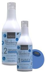 Belleco Blueberry złote proteiny 500 ml + szampon 300ml  zabieg prostujący włosy wzbogacony w niebiesko-fioletowy pigment